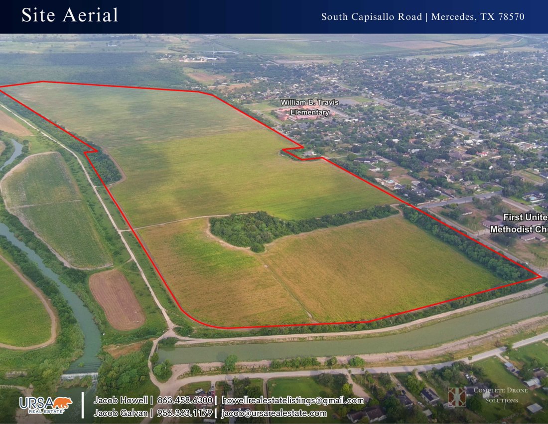 Aerial view of outlined land in Mercedes, Texas.
